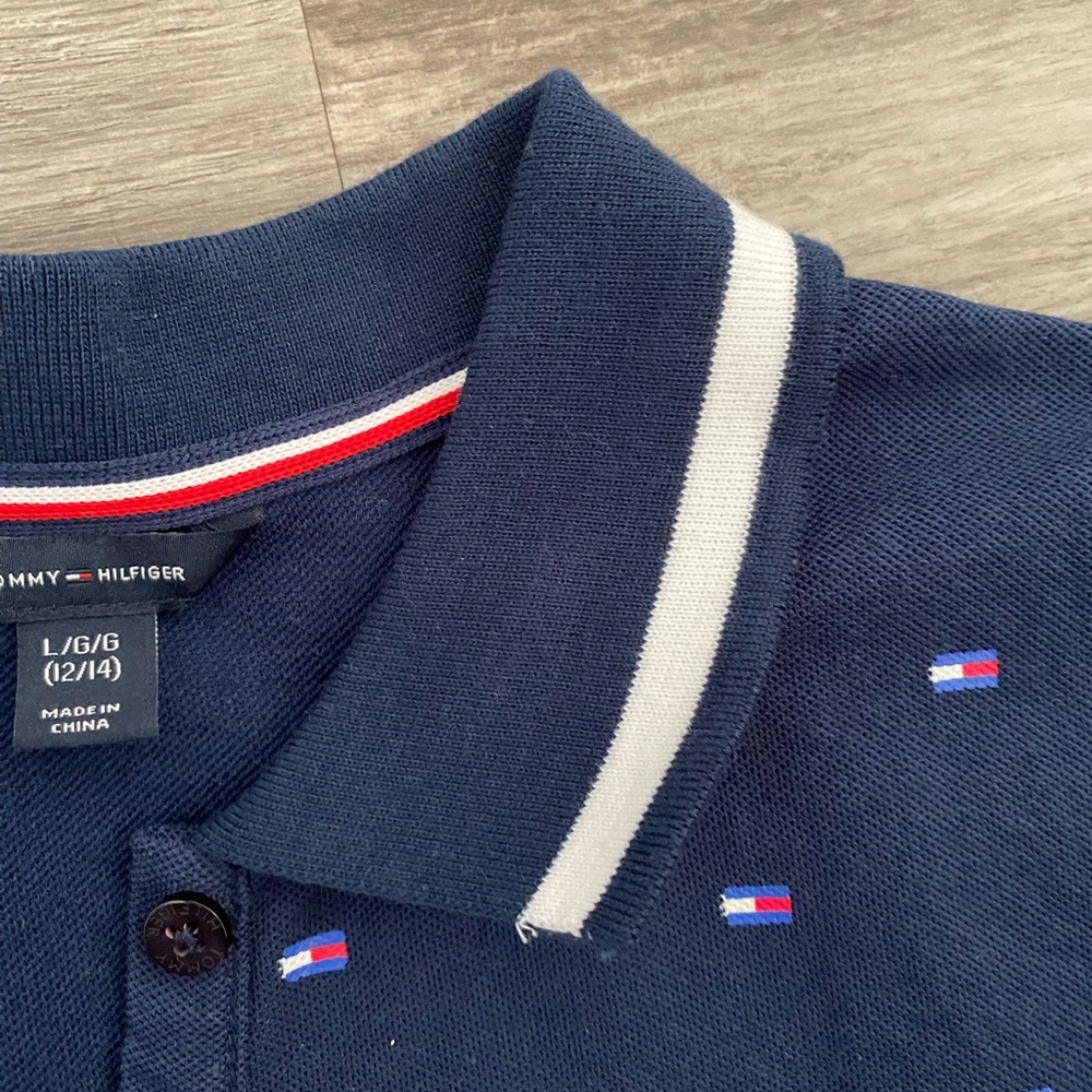Tommy Hilfiger Navy Polo with Red and White Details Girls Dress size Large 12/14 - Picture 6 of 8
